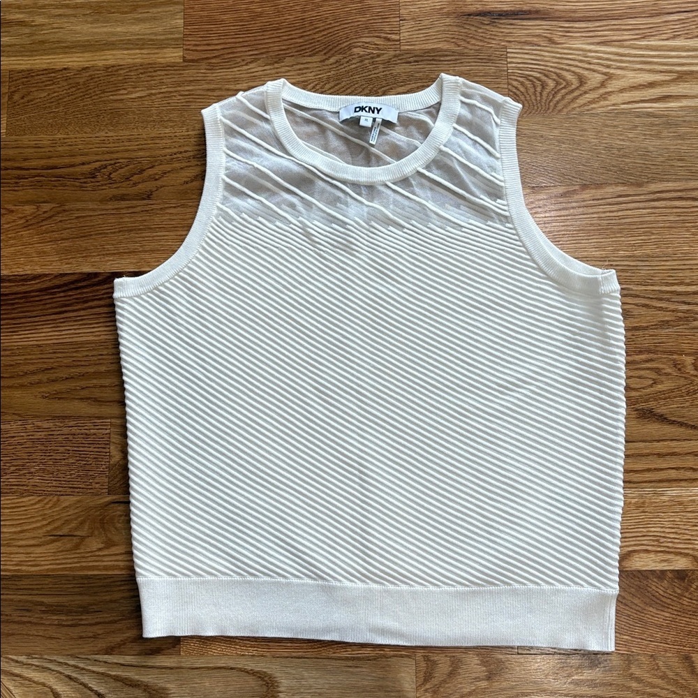 DKNY ivory sleeveless ribbed knit Top Vest sheet neckline and back NWOT XL